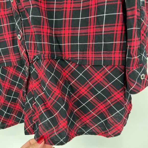 J. Jill Tunic Blouse Top Women's Size M Red Black Plaid Black Button Up - Picture 5 of 9